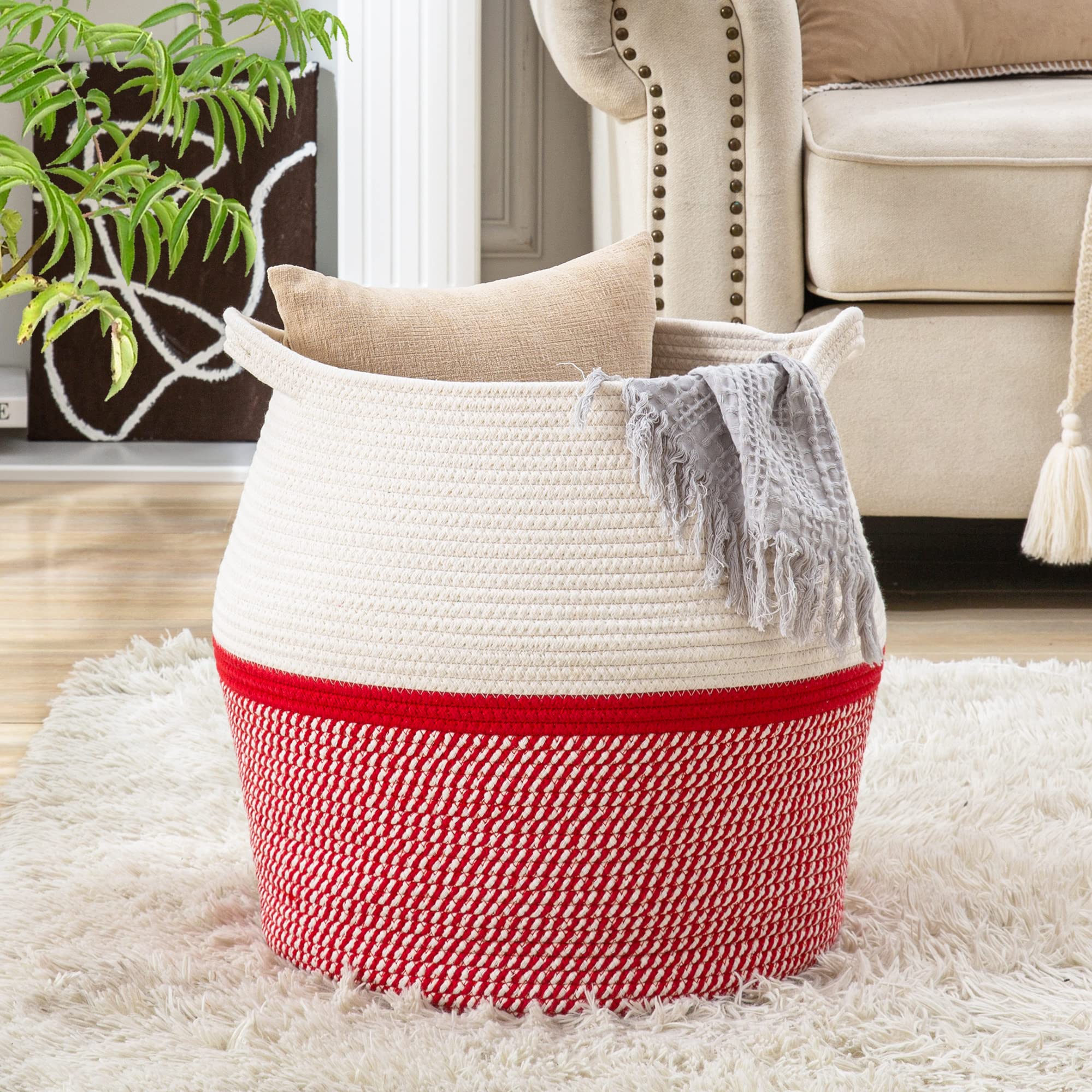 KAKAMAY blanket and pillow storage adds soft decor to living room