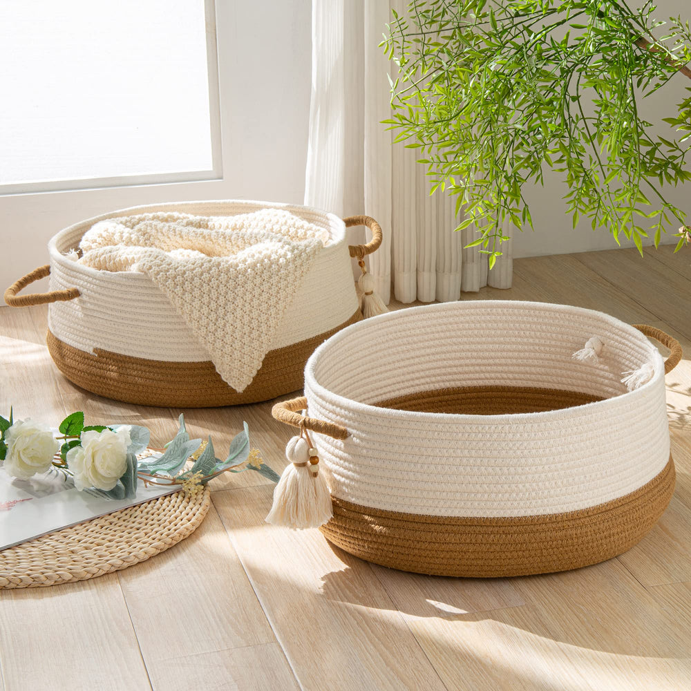KAKAMAY cotton rope basket in brown, durable and soft for kids and pets