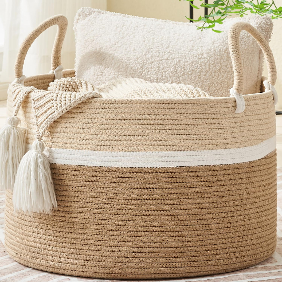 KAKAMAY large basket folded edges view for neat storage