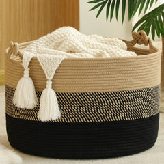 KAKAMAY large blanket basket in rope weave, ideal for living room storage.