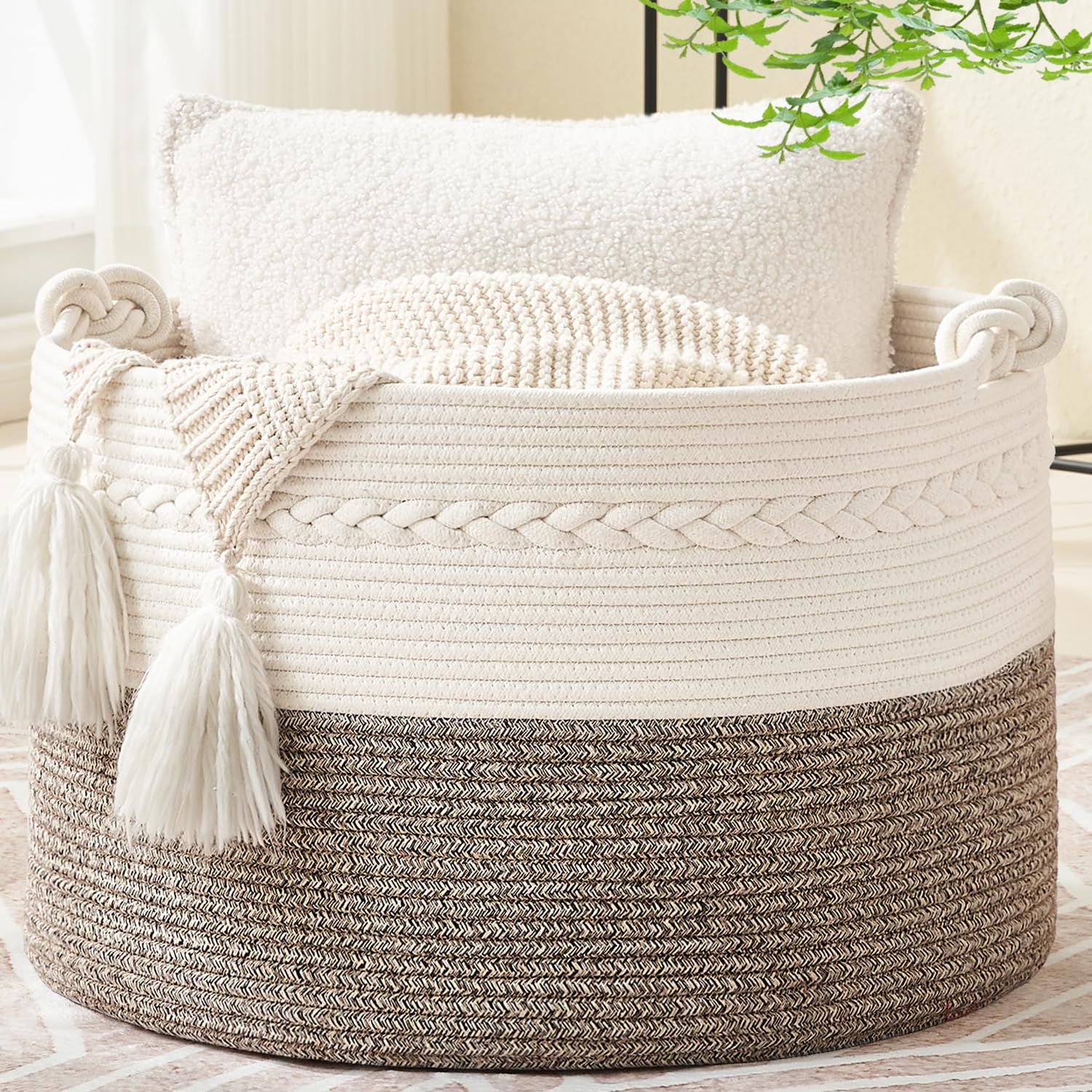 KAKAMAY large blanket basket front view for versatile storage
