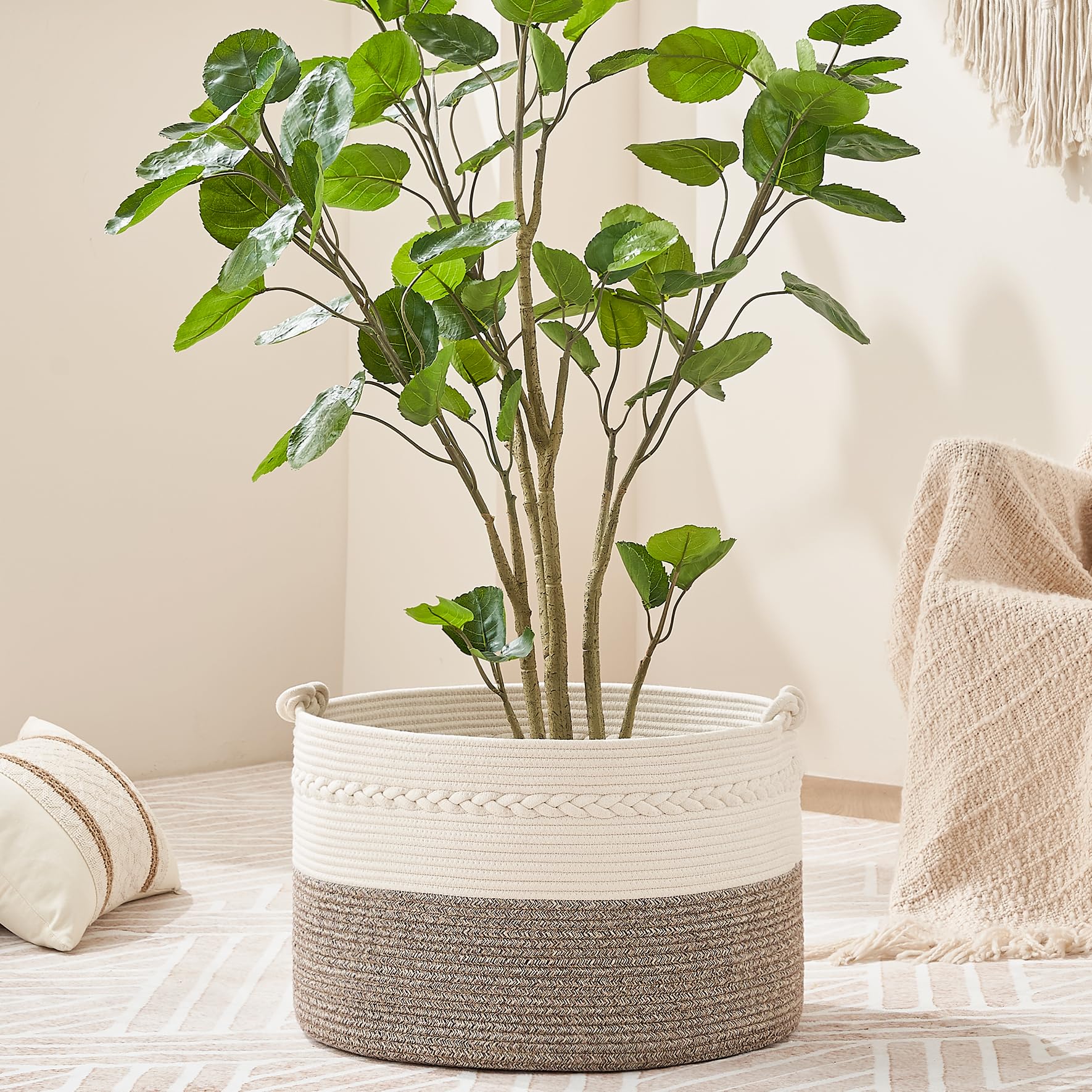 KAKAMAY large blanket basket placed in laundry area for easy laundry organization