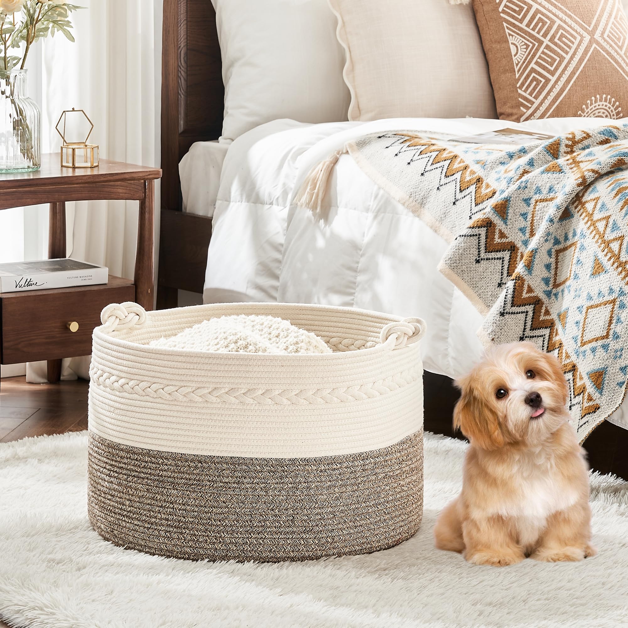 KAKAMAY large blanket basket in nursery beside crib for organized essentials