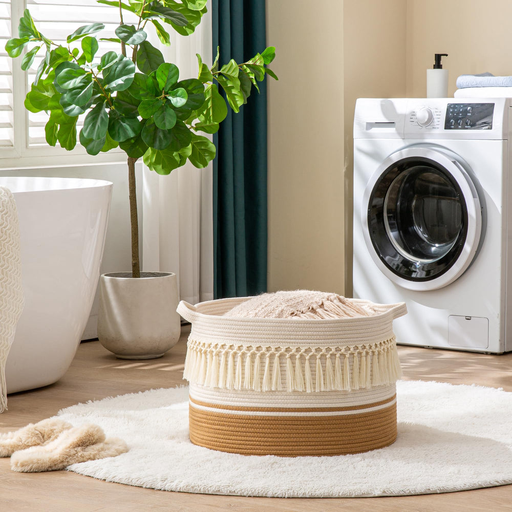 KAKAMAY laundry storage basket suitable for delicate cycles and air drying.