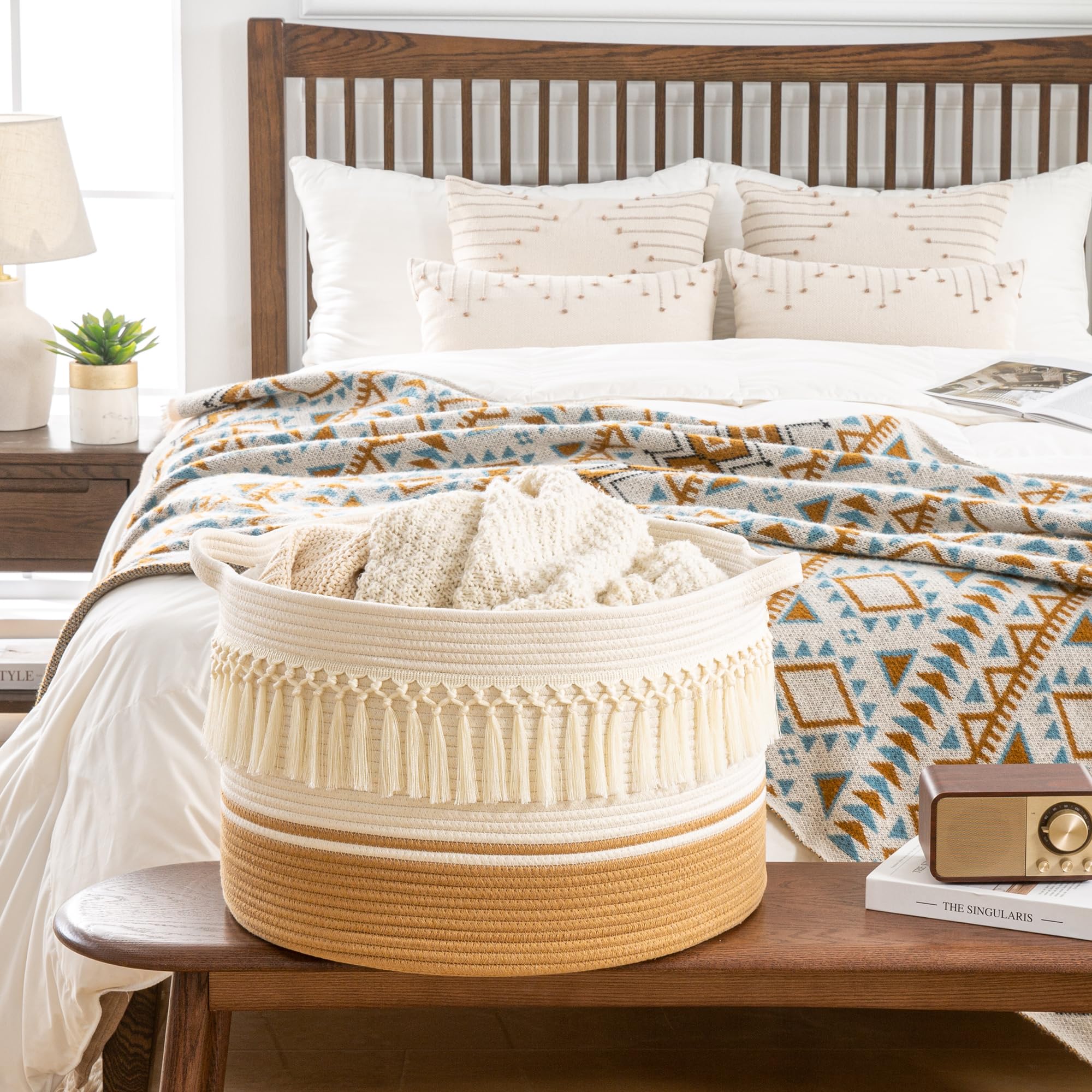 KAKAMAY nursery organizer basket helps tidy diapers and toys.