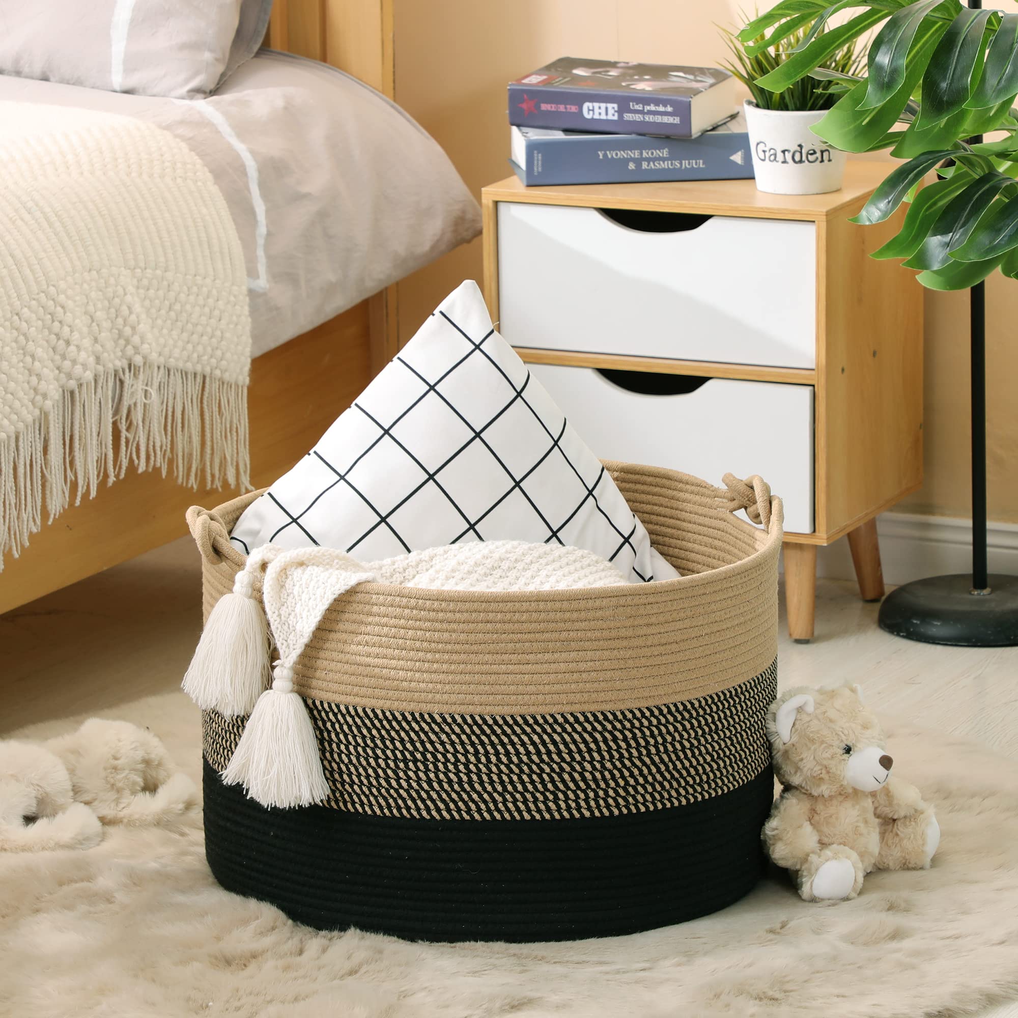 KAKAMAY toy and diaper storage basket for nursery organization.