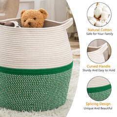 KAKAMAY woven baby laundry hamper in green for easy clothes sorting.