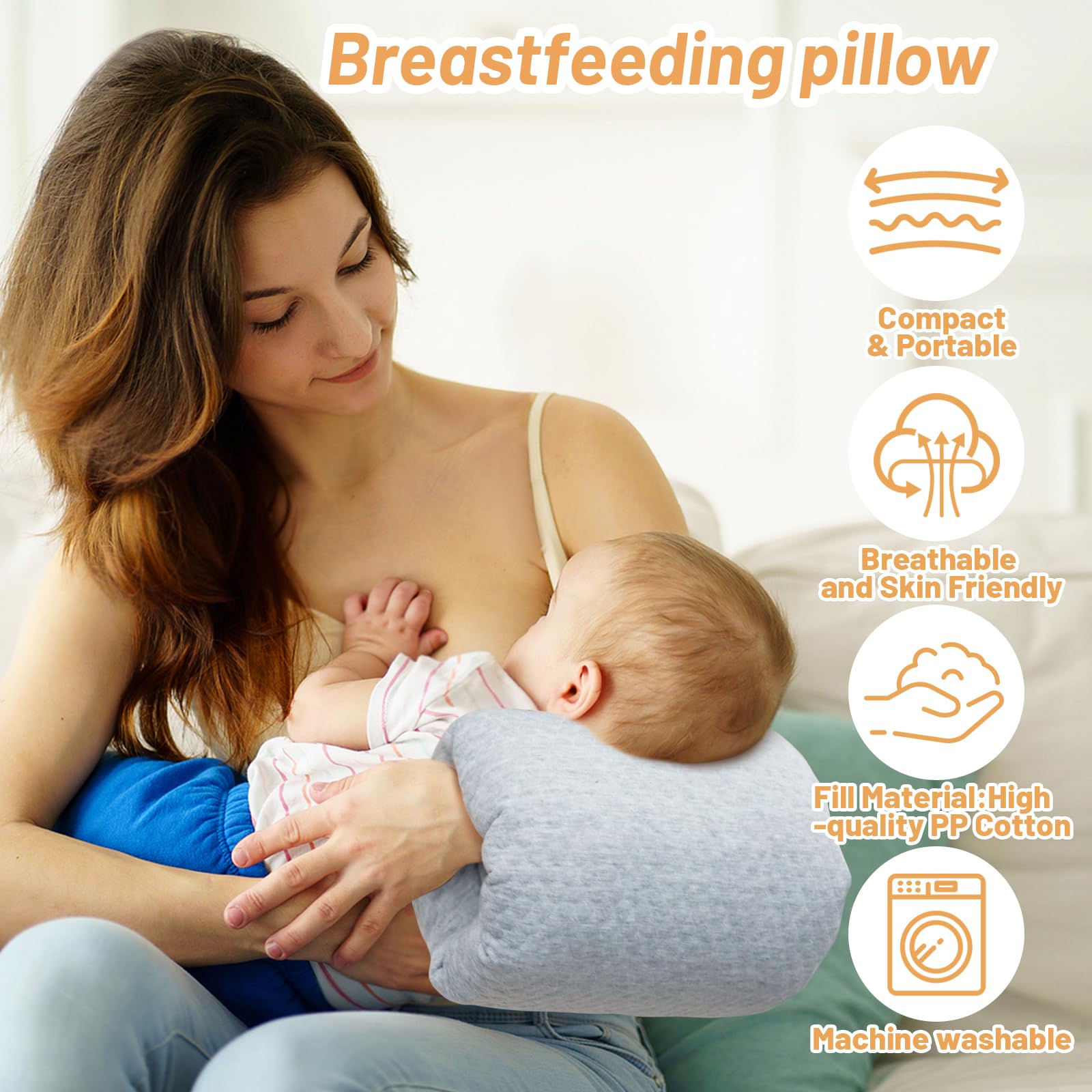 KAKIBLIN Baby Feeding Arm Pillow side view, compact travel-friendly design.