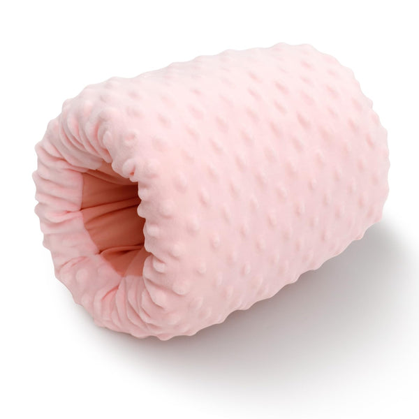 KAKIBLIN Baby Feeding Arm Pillow in pink on display, showing compact design for easy on-the-go feeding.