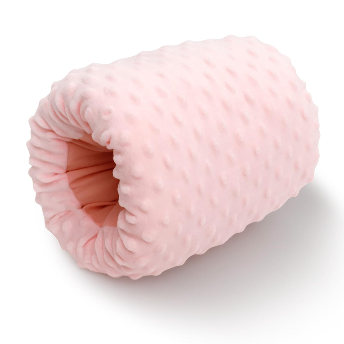 KAKIBLIN Baby Feeding Arm Pillow in pink on display, showing compact design for easy on-the-go feeding.