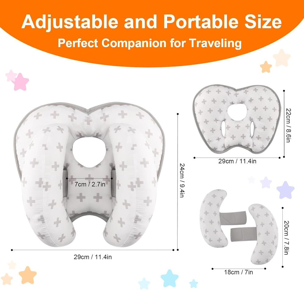 KAKIBLIN Baby Neck Pillow adjustable width supports different neck sizes.