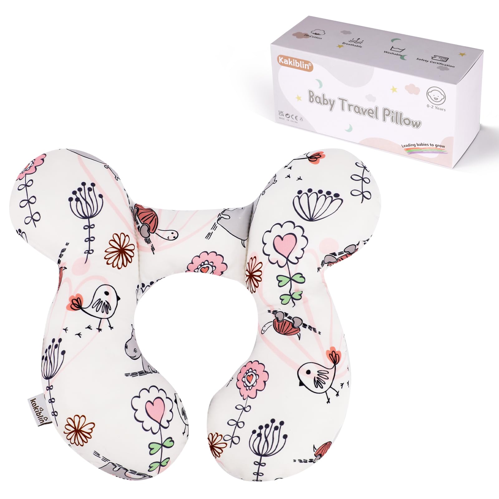 KAKIBLIN baby neck pillow with hippo design for travel support.