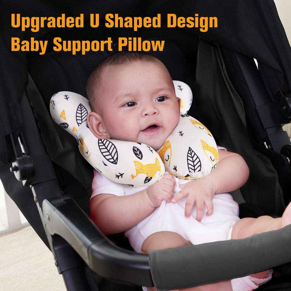 KAKIBLIN Yellow Fox baby neck pillow in car seat enhances travel comfort