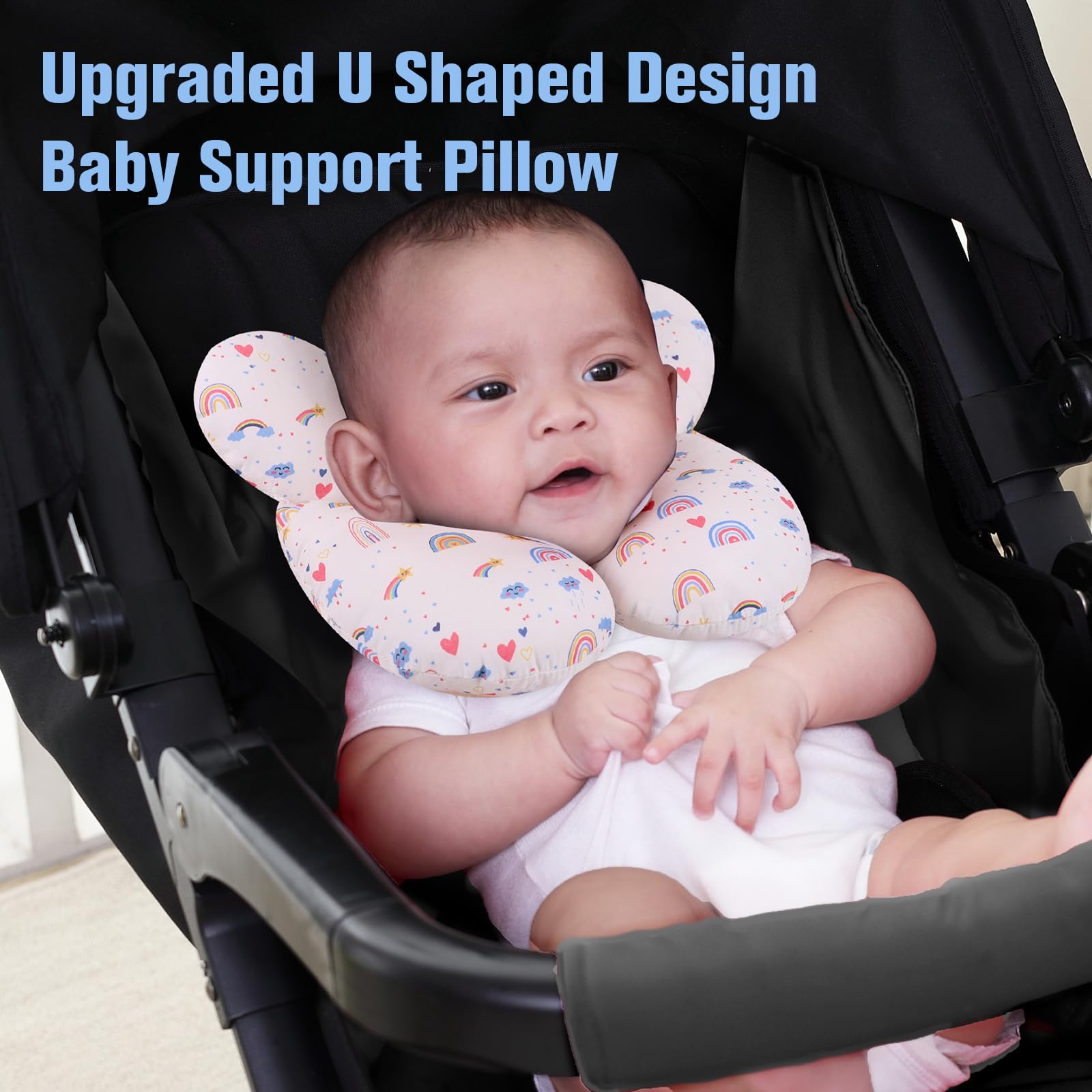 KAKIBLIN Baby Travel Pillow fits car seats and strollers for comfort.