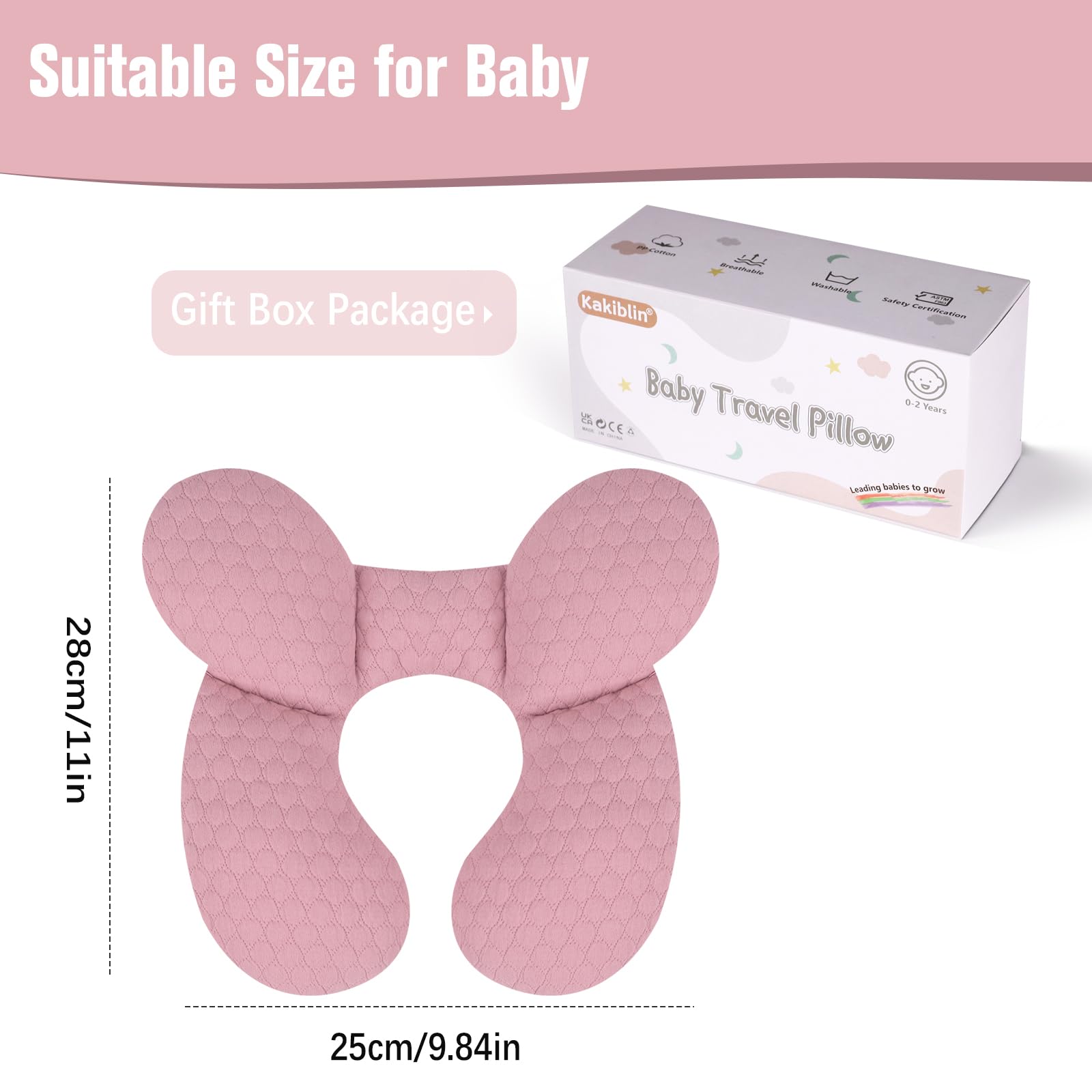 KAKIBLIN pink travel pillow enhances comfort during all-season trips.