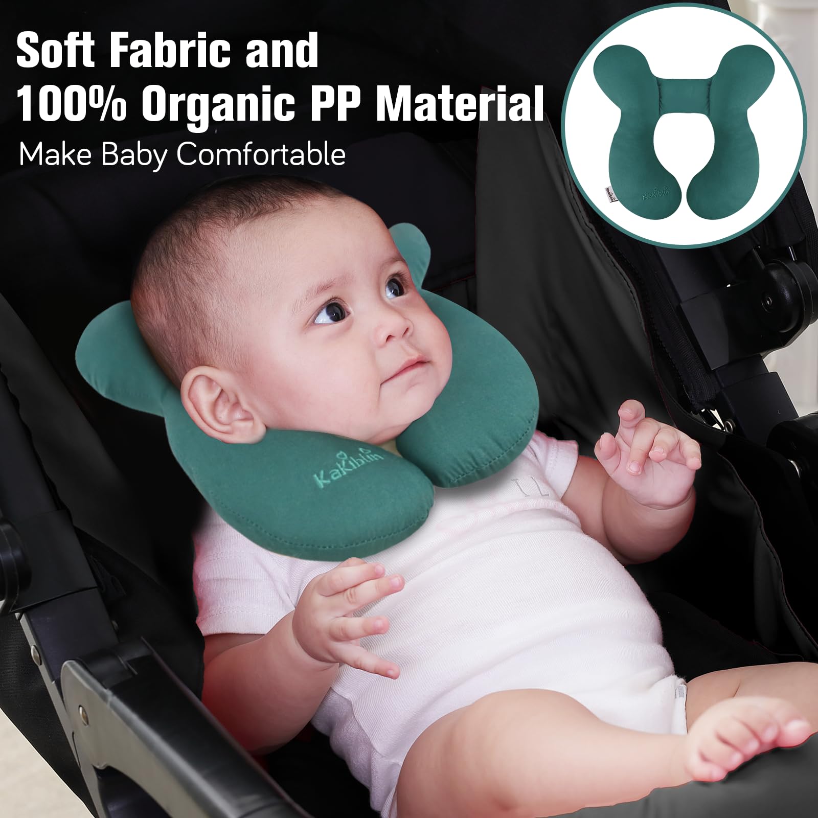 KAKIBLIN baby travel pillow with U-shaped design for neck alignment