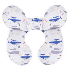 KAKIBLIN Whale front view baby travel pillow supports head and neck in car seats.