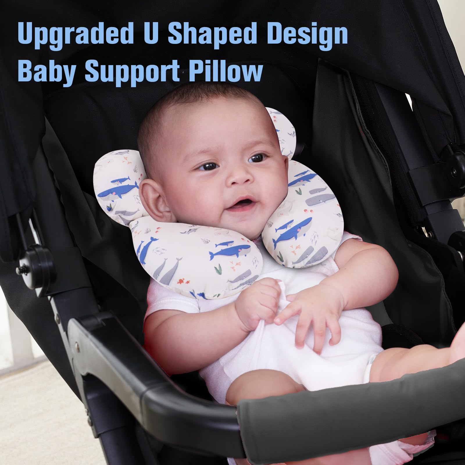 KAKIBLIN Baby travel pillow neck support design reduces bulk for comfortable positioning.