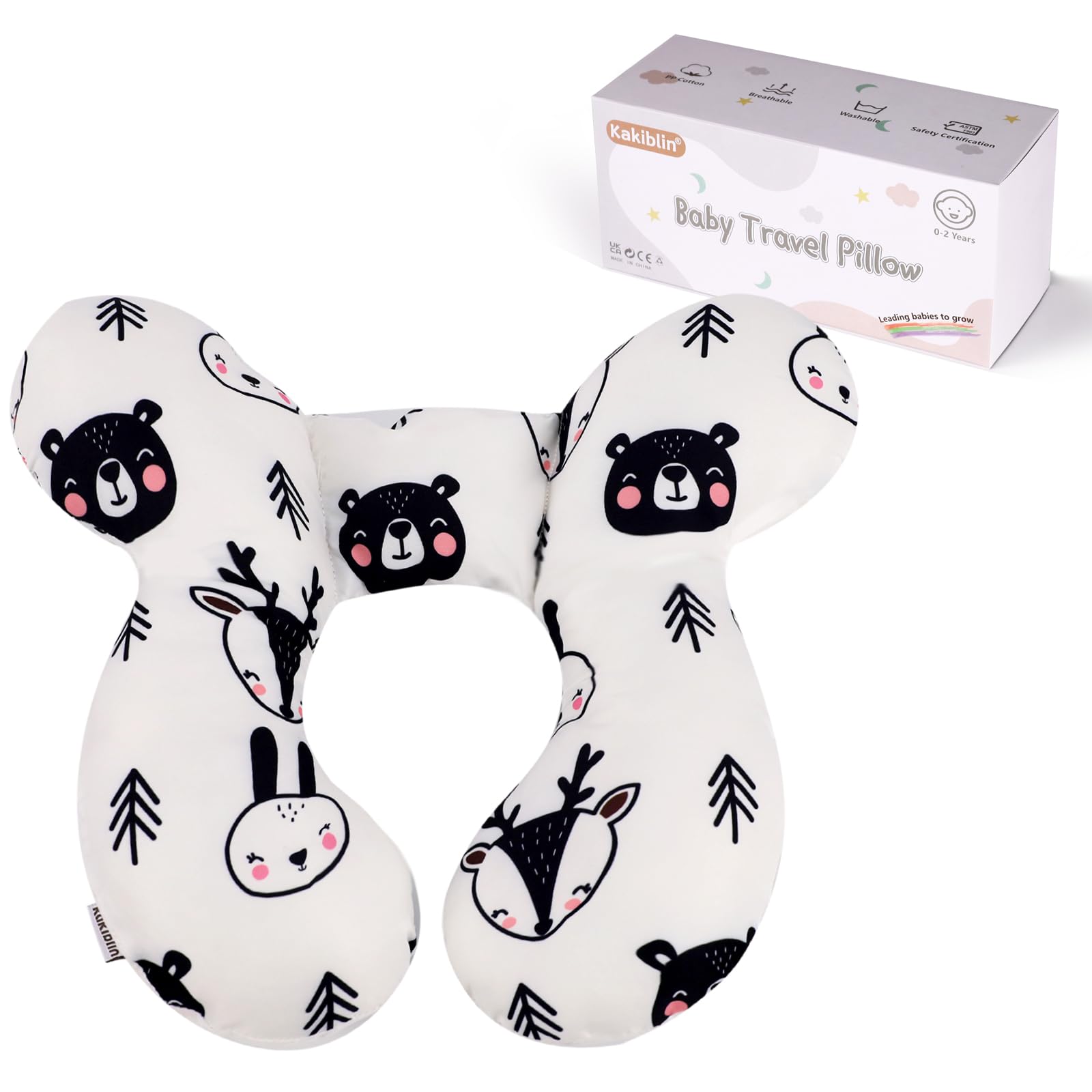 KAKIBLIN Bear neck pillow with U-shaped design providing gentle head support for travel