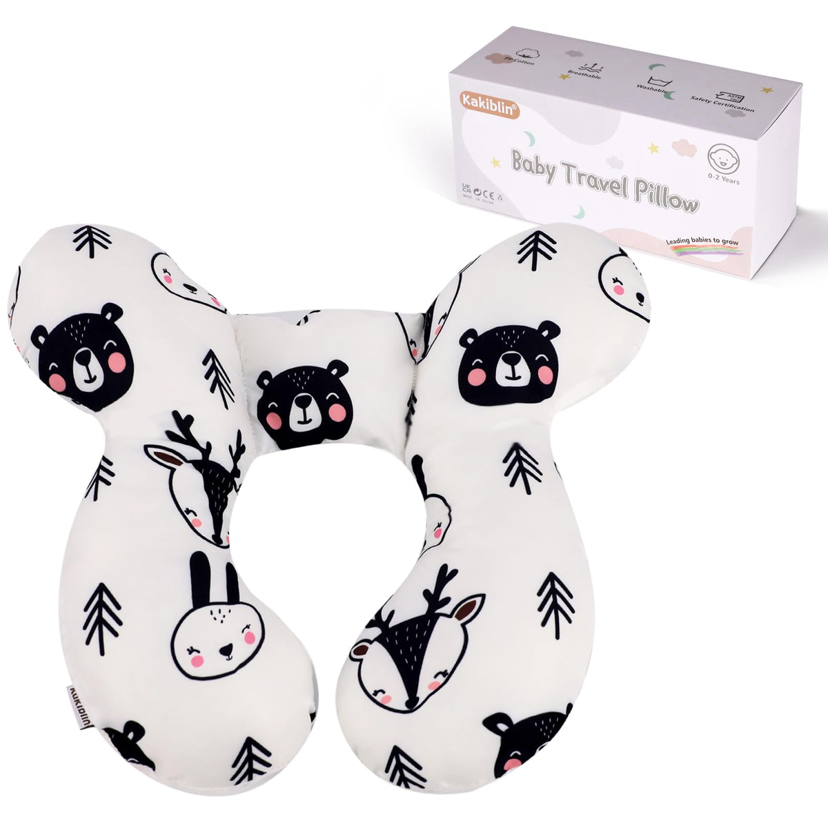 KAKIBLIN Bear neck pillow with U-shaped design providing gentle head support for travel