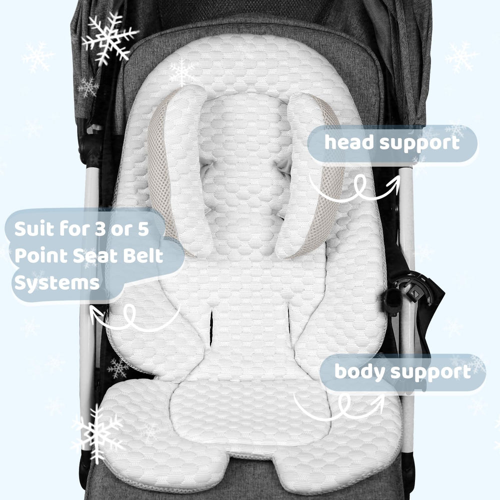 KAKIBLIN dual-sided breathable stroller pad keeps baby comfortable in any weather.