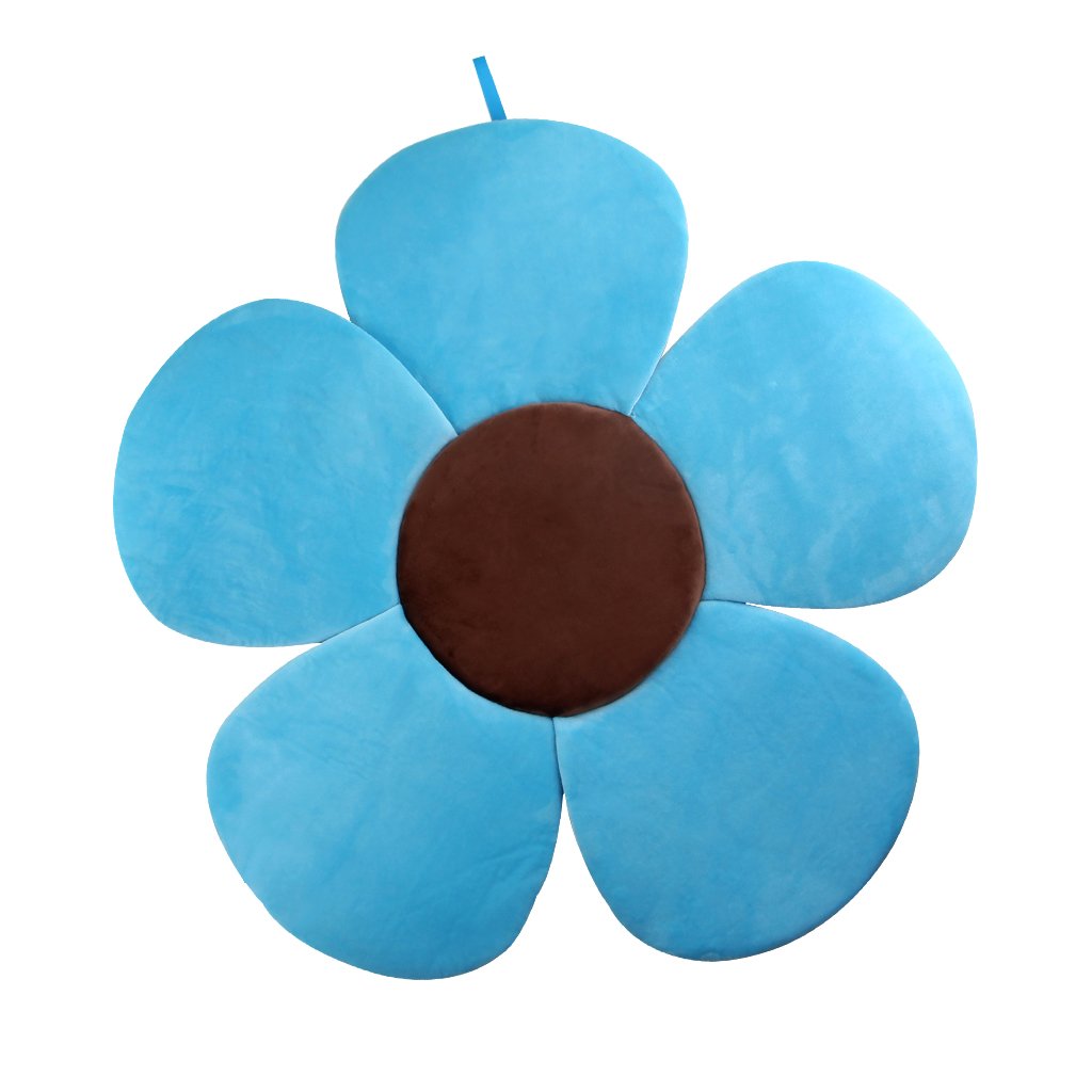 KAKIBLIN Flower Baby Bath Mat blue front view with plush flower design for head support