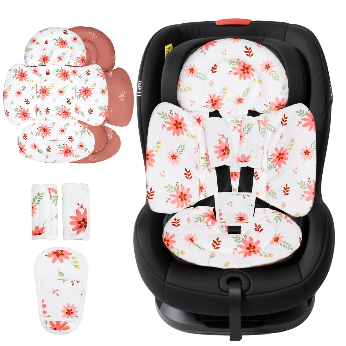 KAKIBLIN infant seat insert in pink at full view showing overall fit