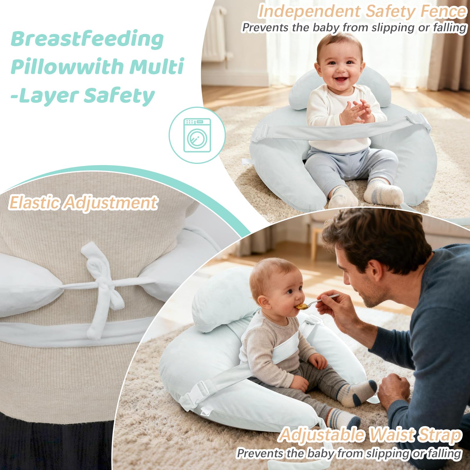 KAKIBLIN nursing-pillow-machine-washable-cover emphasizes hygiene-friendly care.