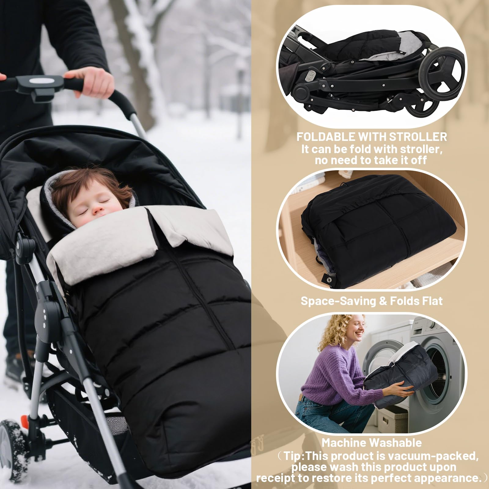 KAKIBLIN footmuff enables easy diaper changes via front opening