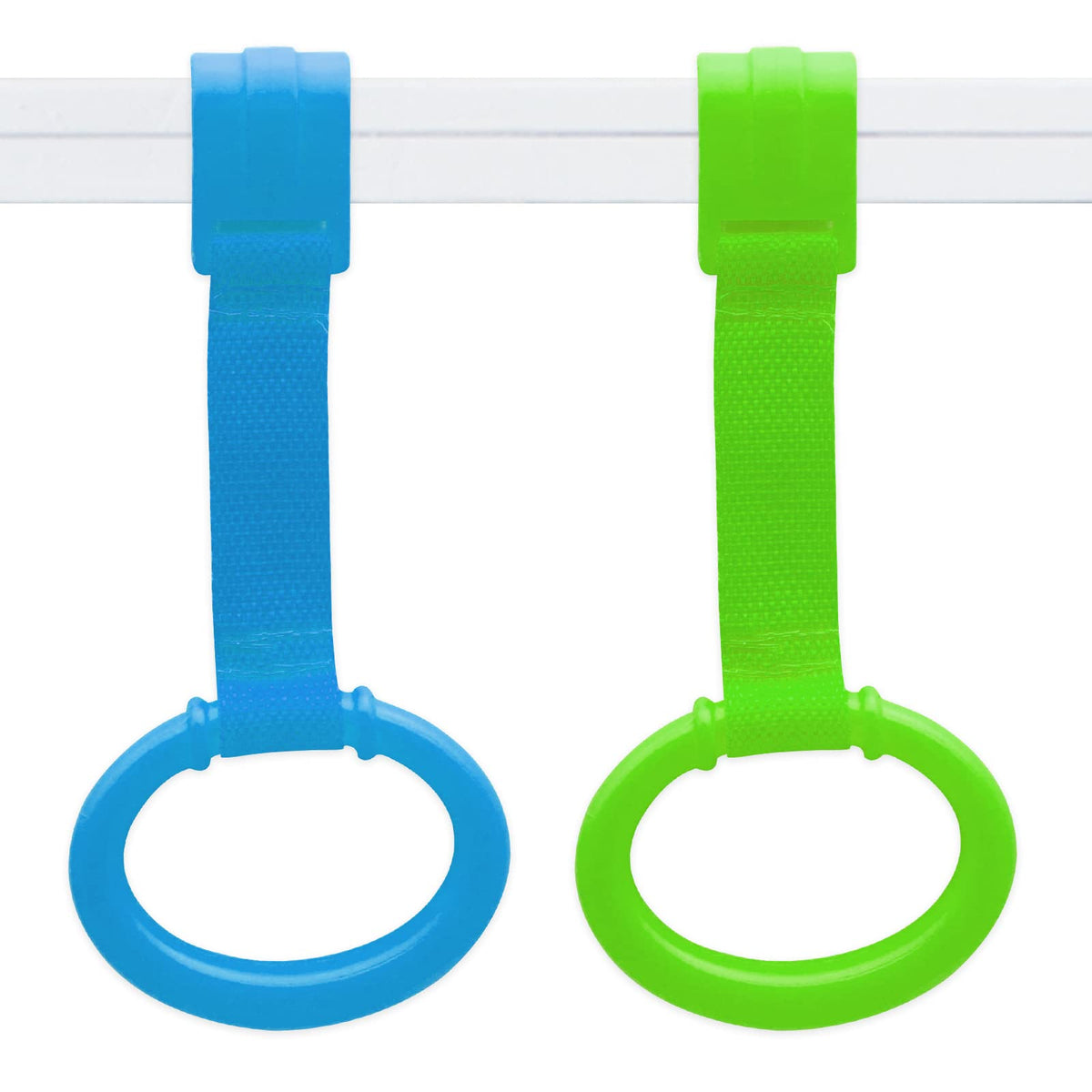 KALAMANDA blue pull-up ring in crib supports steady standing practice.