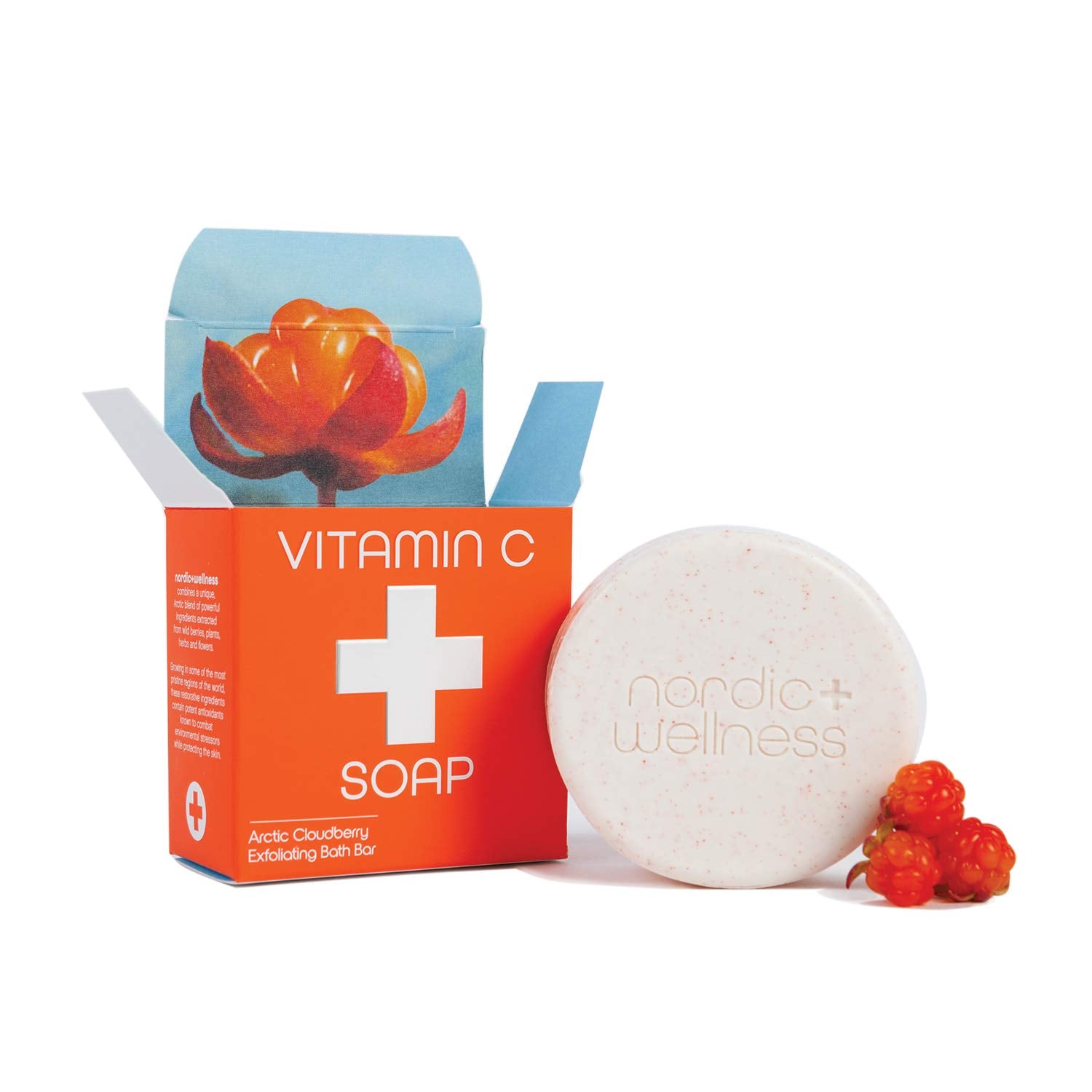 Kalastyle Nordic+Wellness Vitamin C Soap bar close-up highlighting Arctic Cloudberry for radiant skin.