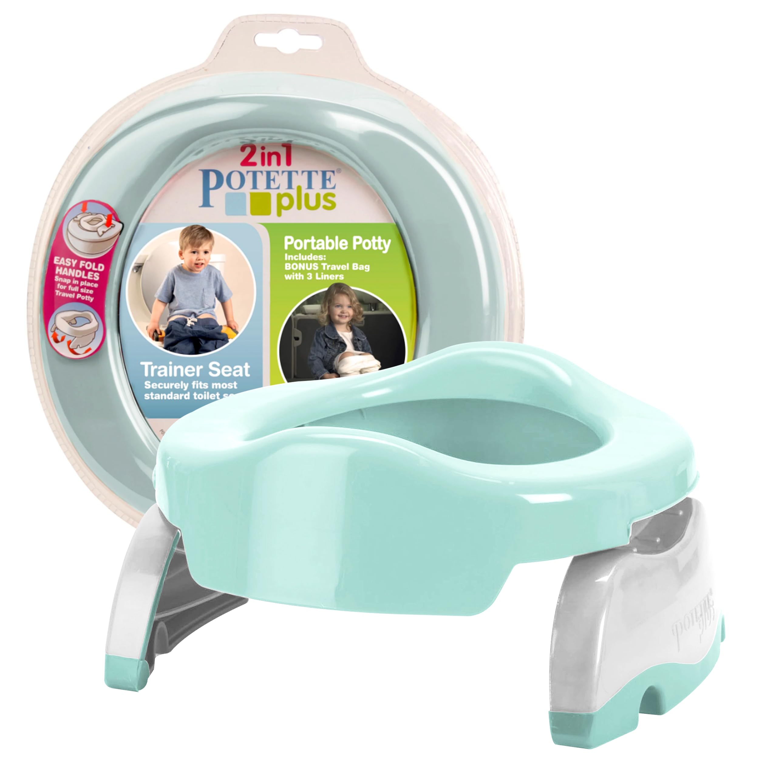 Kalencom Potette Plus folded for travel, ultra-compact potty solution on the go