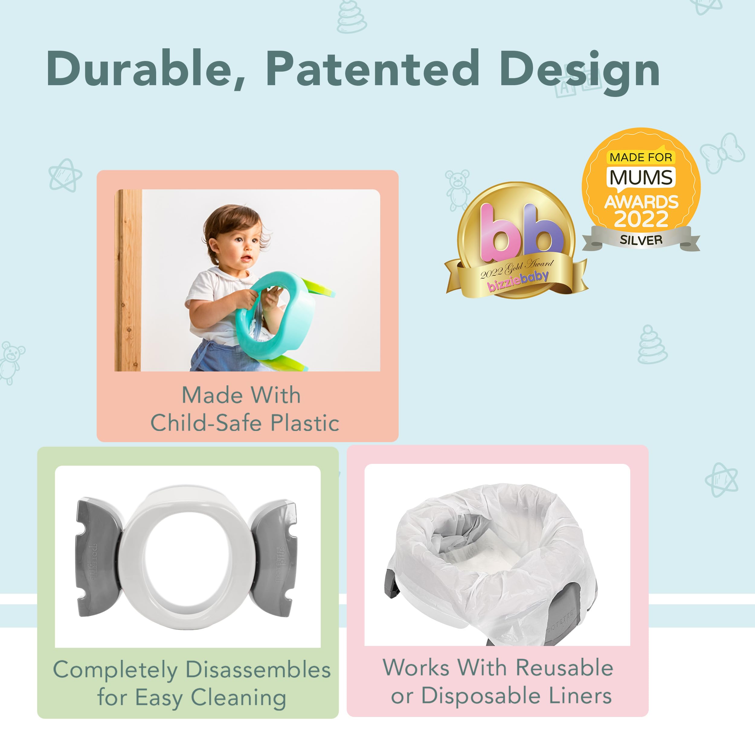 Kalencom Potette Plus locked legs create a stable portable potty chair