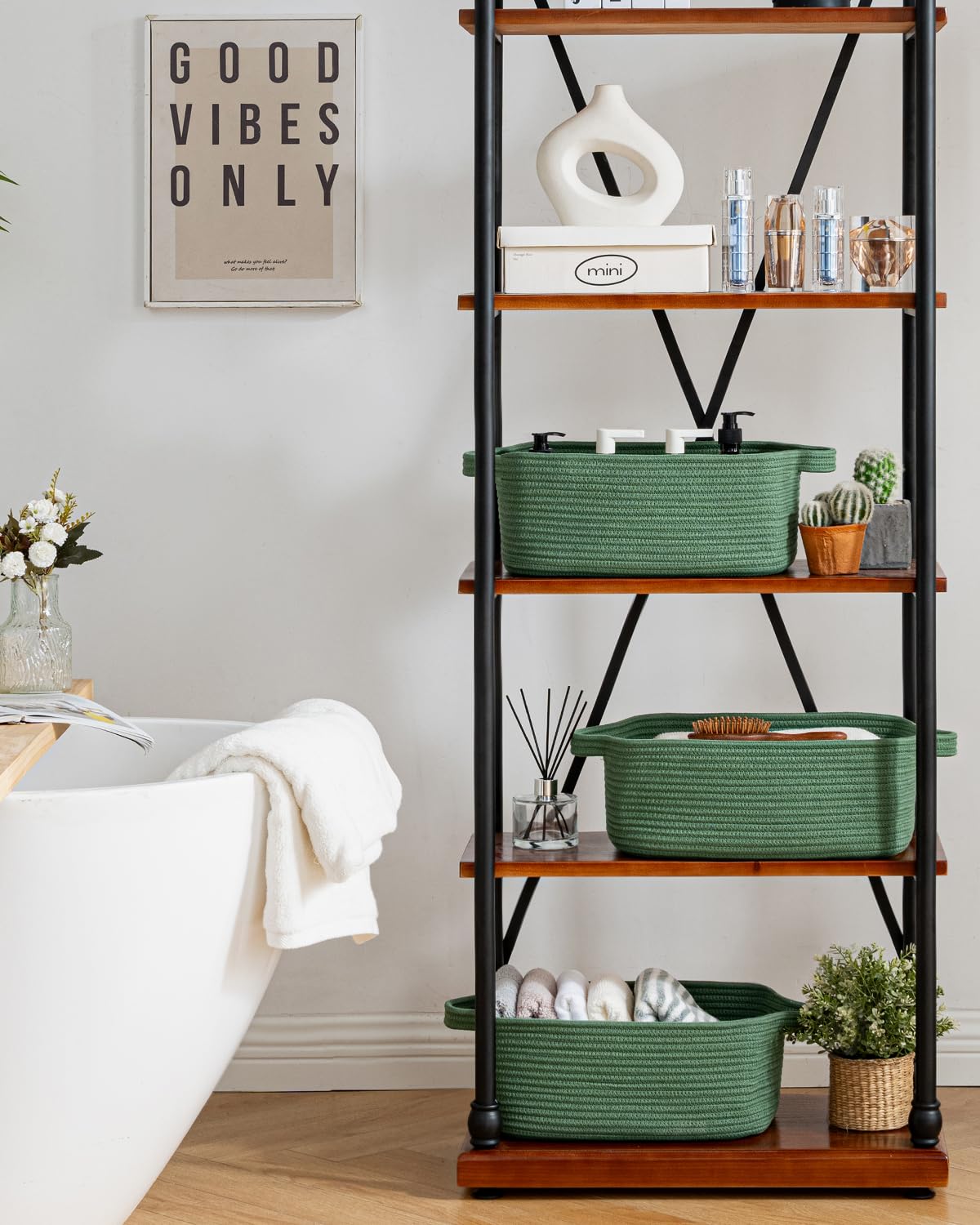 KALLAX small woven basket used for bathroom shelf storage