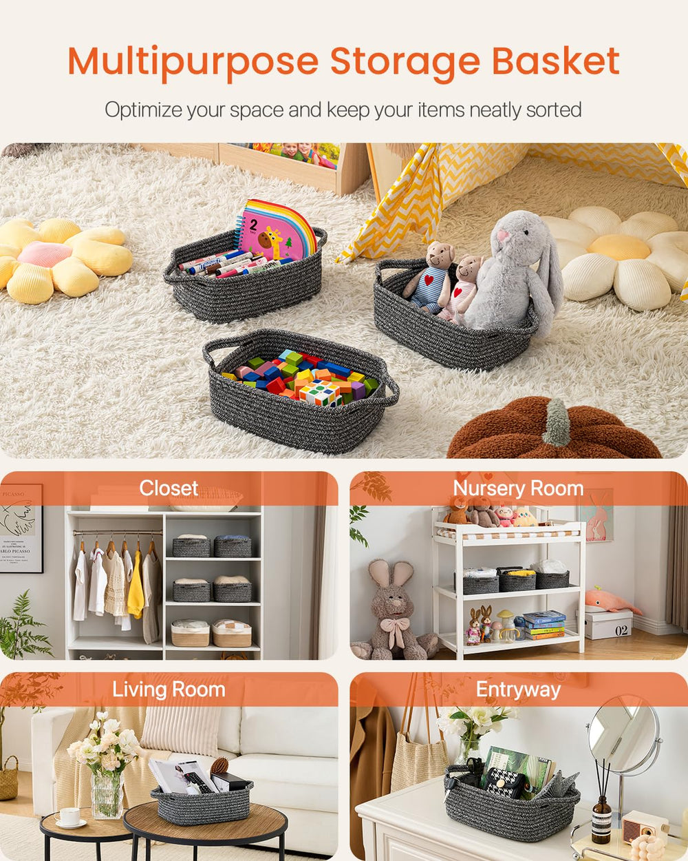KALLAX neutral-tone woven basket complements modern decor while hiding clutter.
