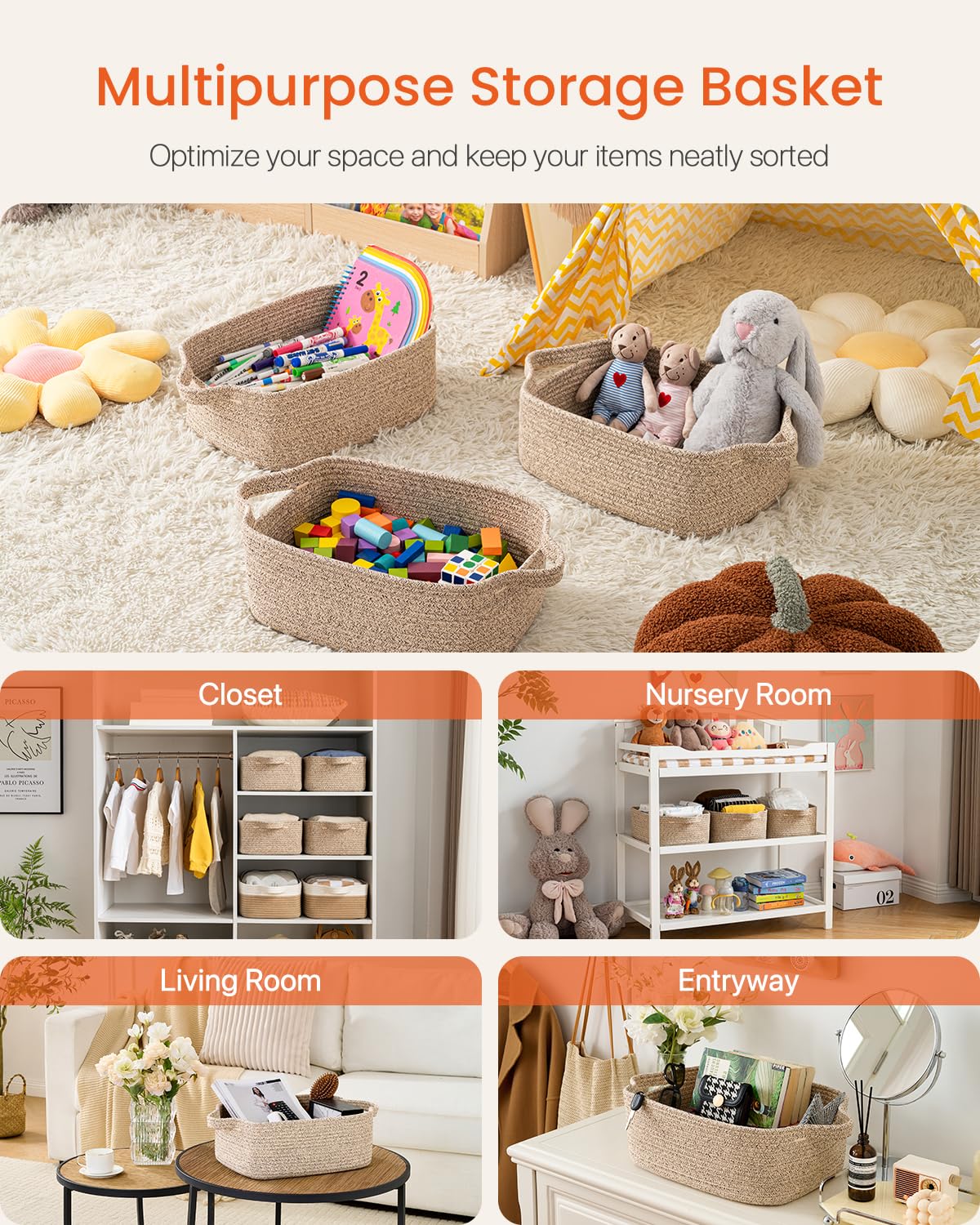 KALLAX Neutral-tone basket complements decor while concealing towels or toys.