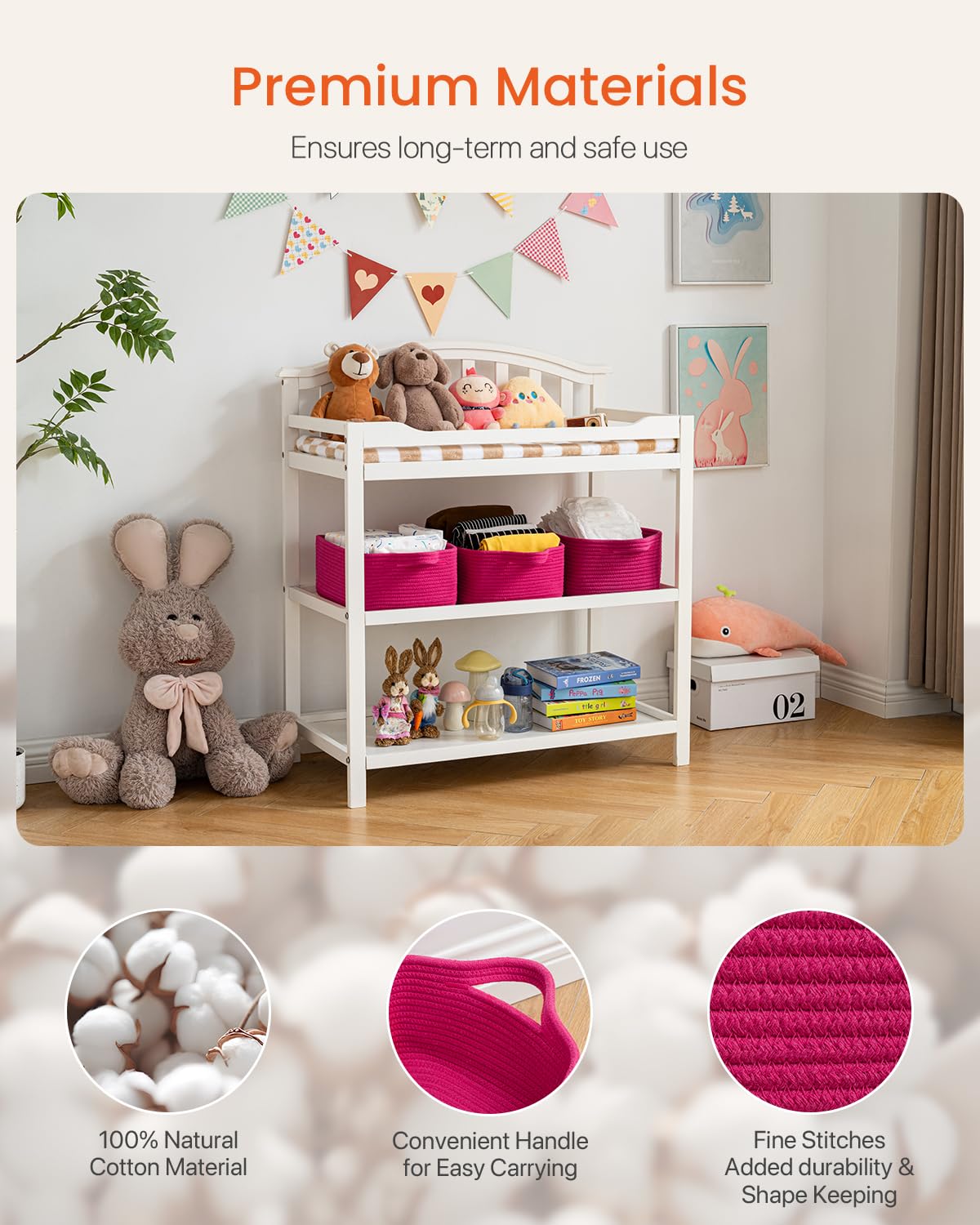 KALLAX nursery essentials basket keeps bibs and towels organized