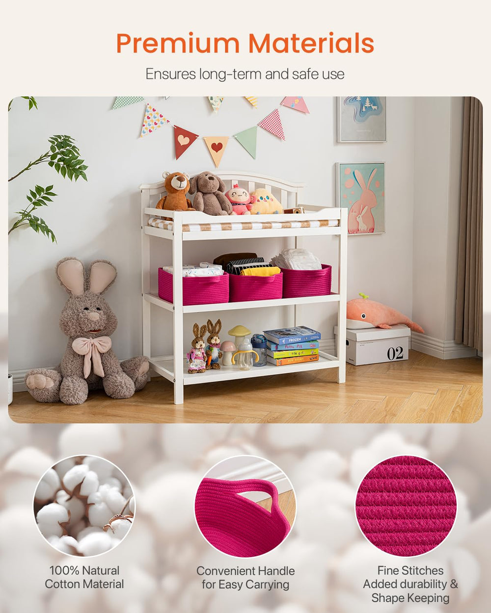 KALLAX nursery essentials basket keeps bibs and towels organized