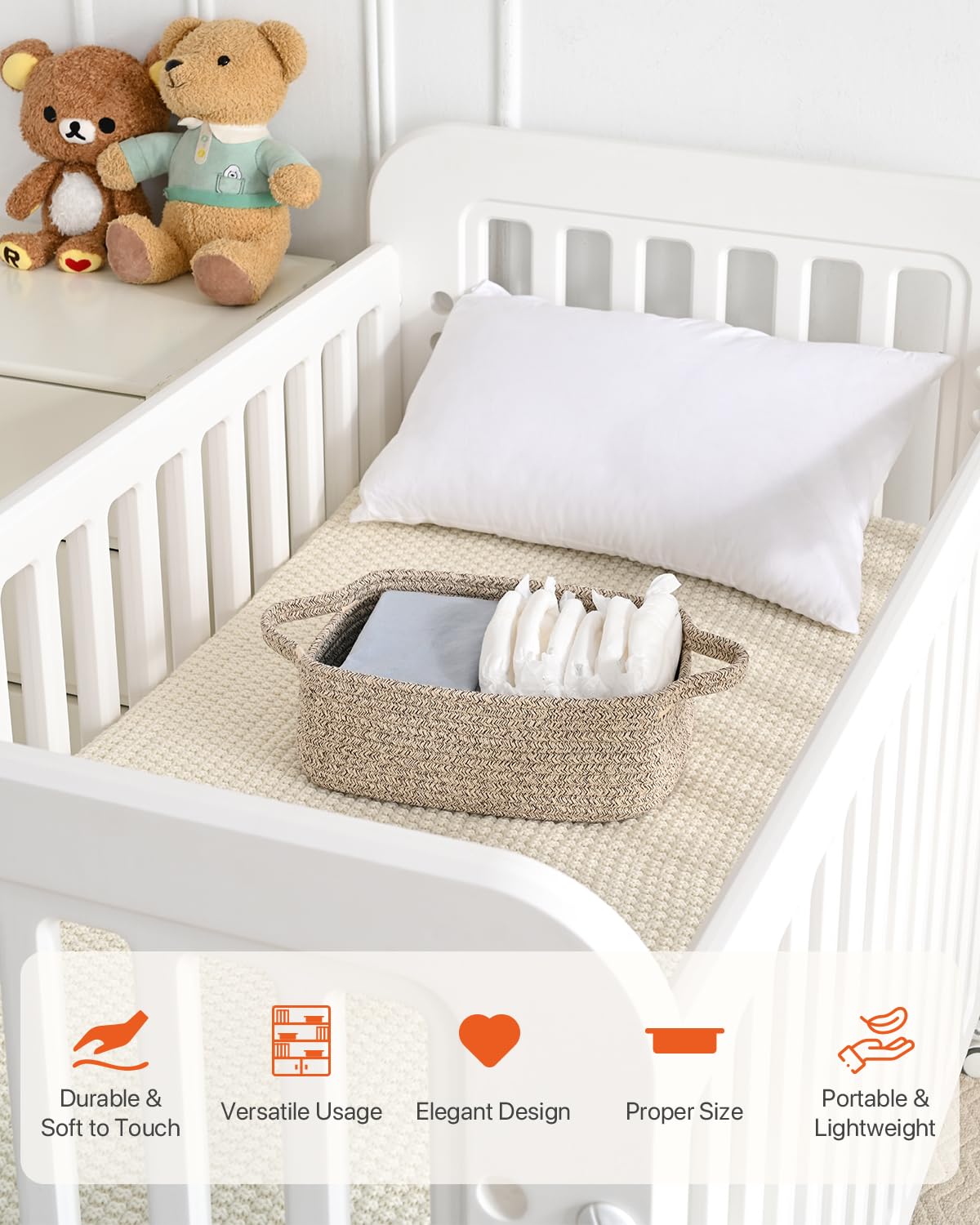 KALLAX small woven basket nursery storage for baby items.