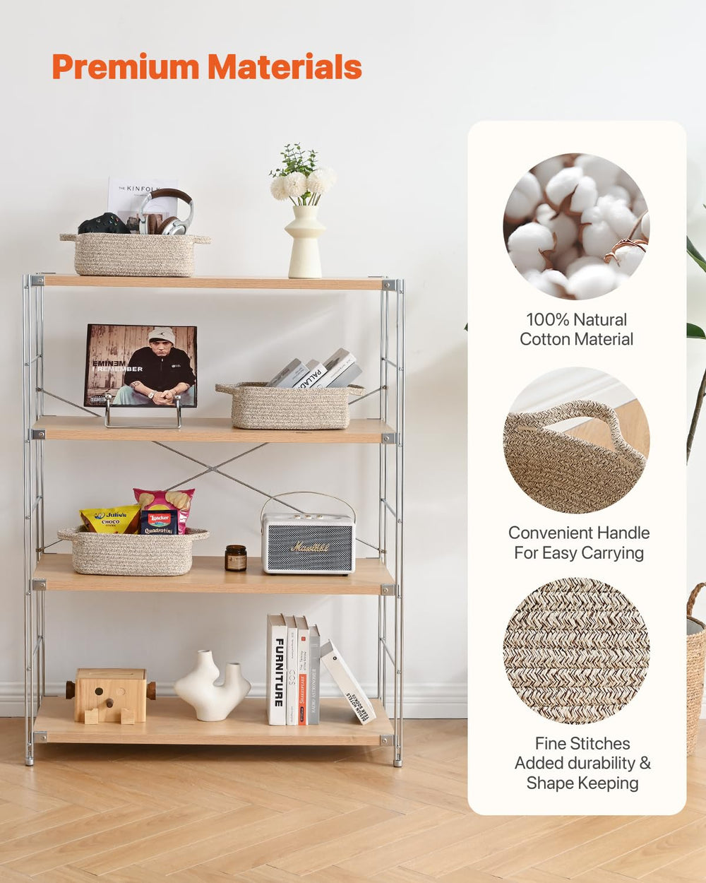 KALLAX small woven basket remote bin keeps remotes tidy.