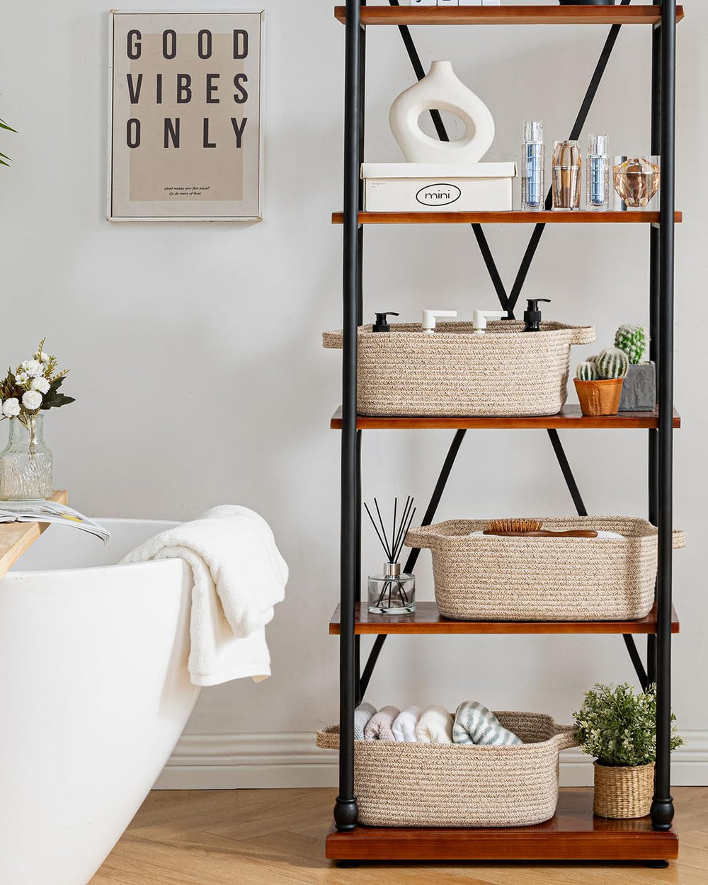 KALLAX Shelf organizer basket fits on shelves for quick access.