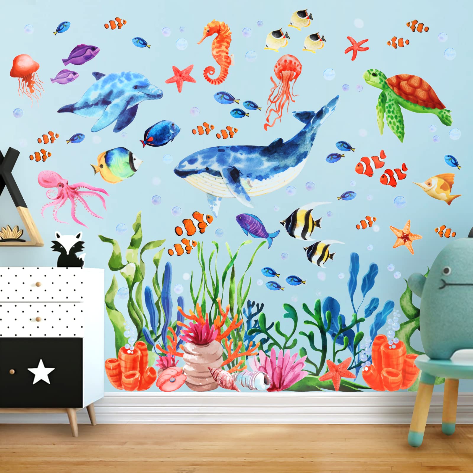 Kalolary coral reef wall decal enhances nursery decor with vibrant color and detail