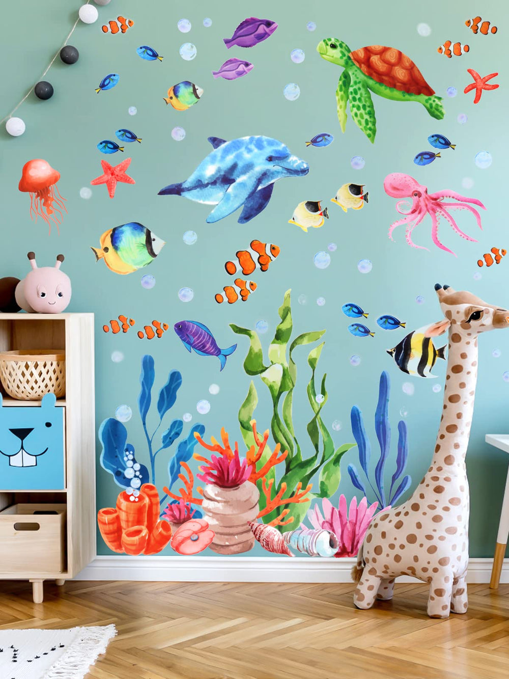 Kalolary sea turtle wall decal adds whimsical marine detail to bedroom