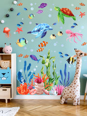 Kalolary sea turtle wall decal adds whimsical marine detail to bedroom