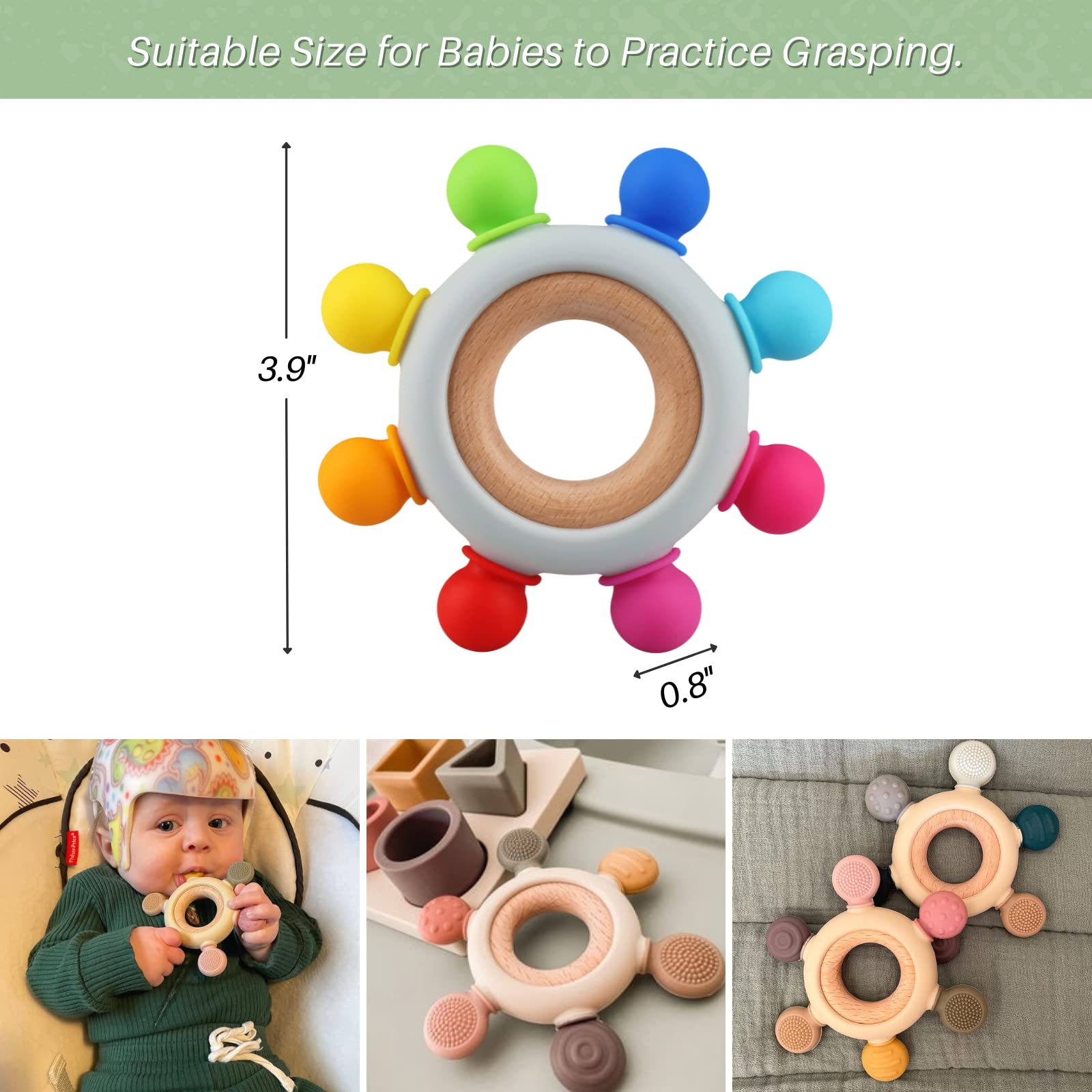 Kalovin teether features a soft gummy texture for gentle chewing relief.
