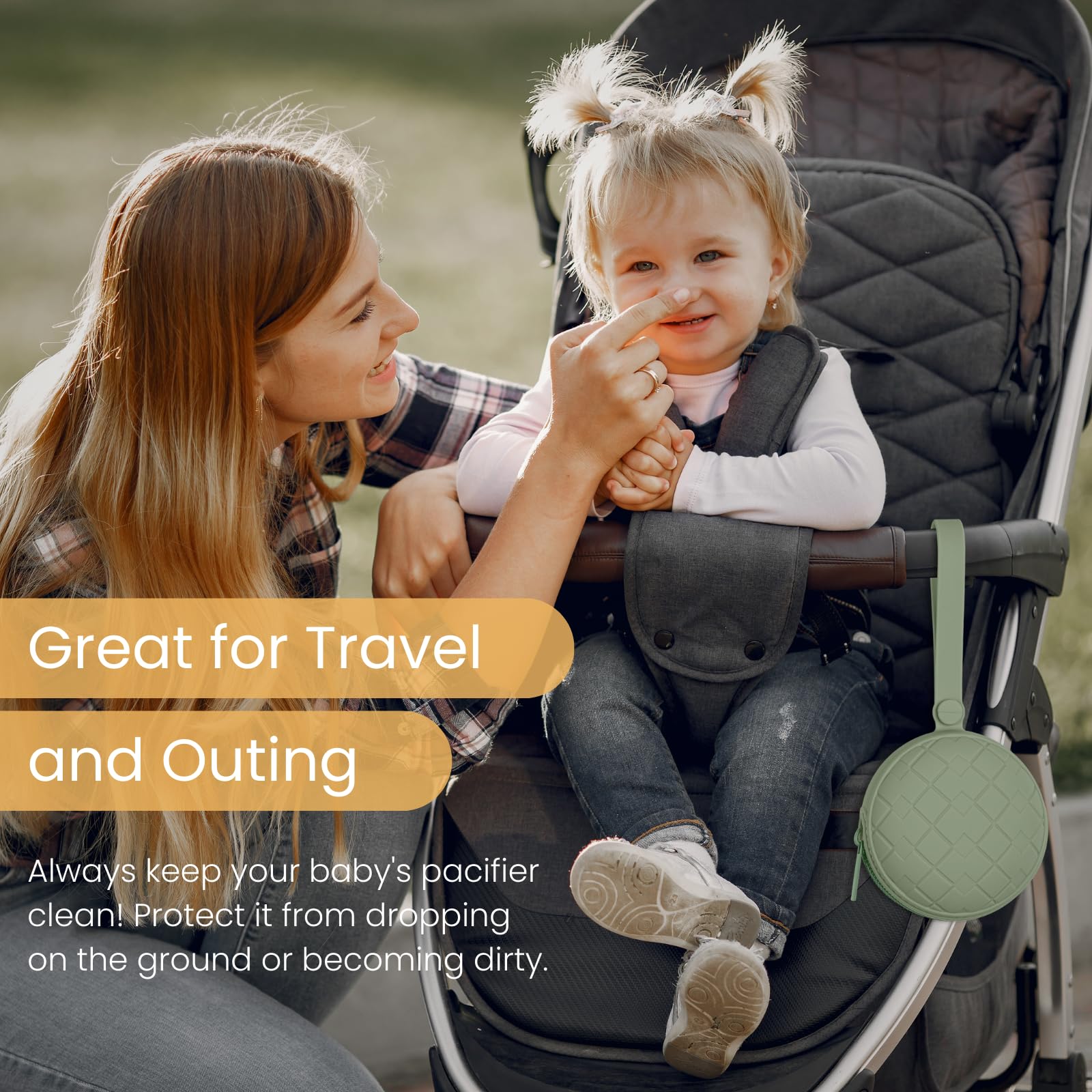 Kalovin pacifier case fits two pacifiers for busy days.