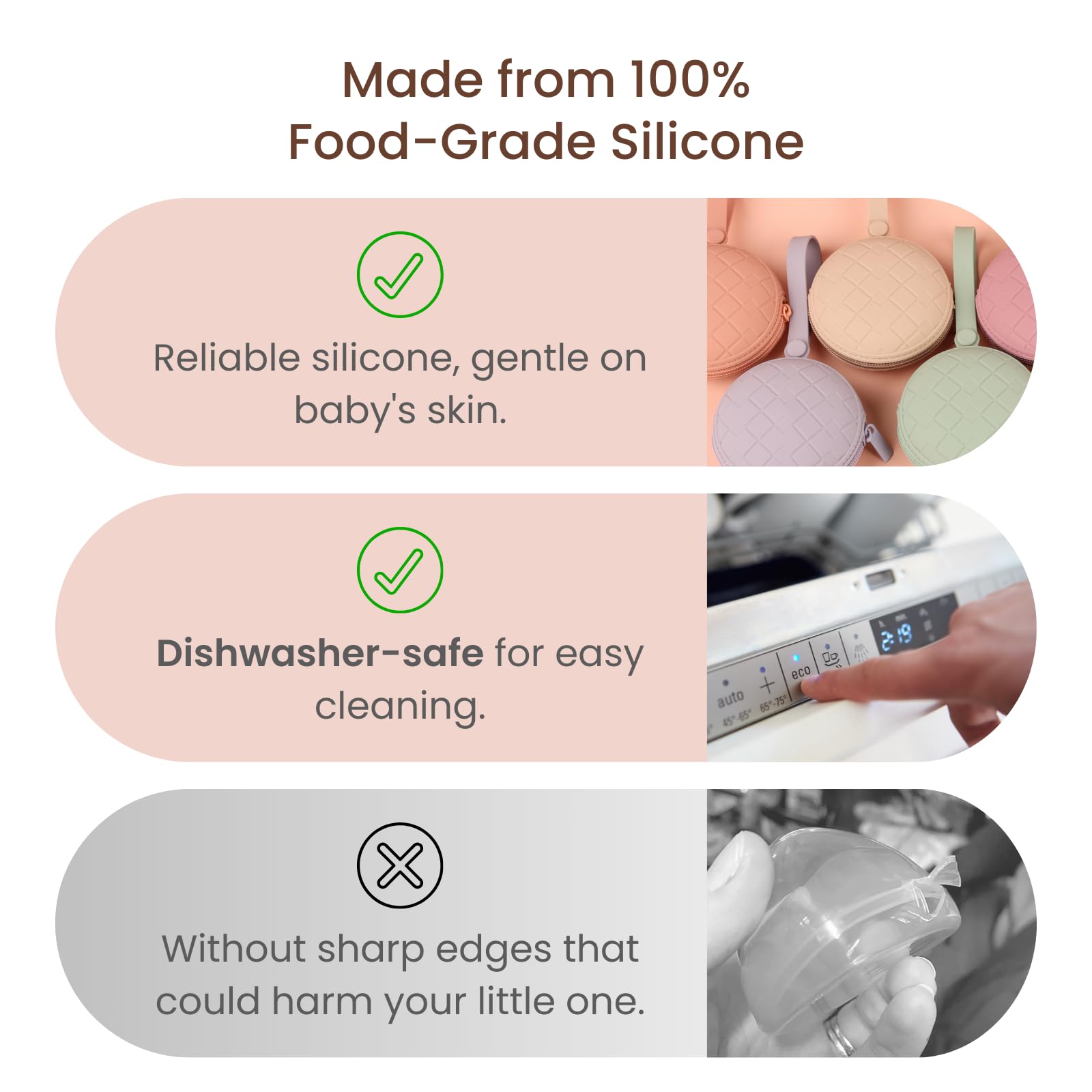 Kalovin pacifier case with zipper closure keeps pacifiers secure.