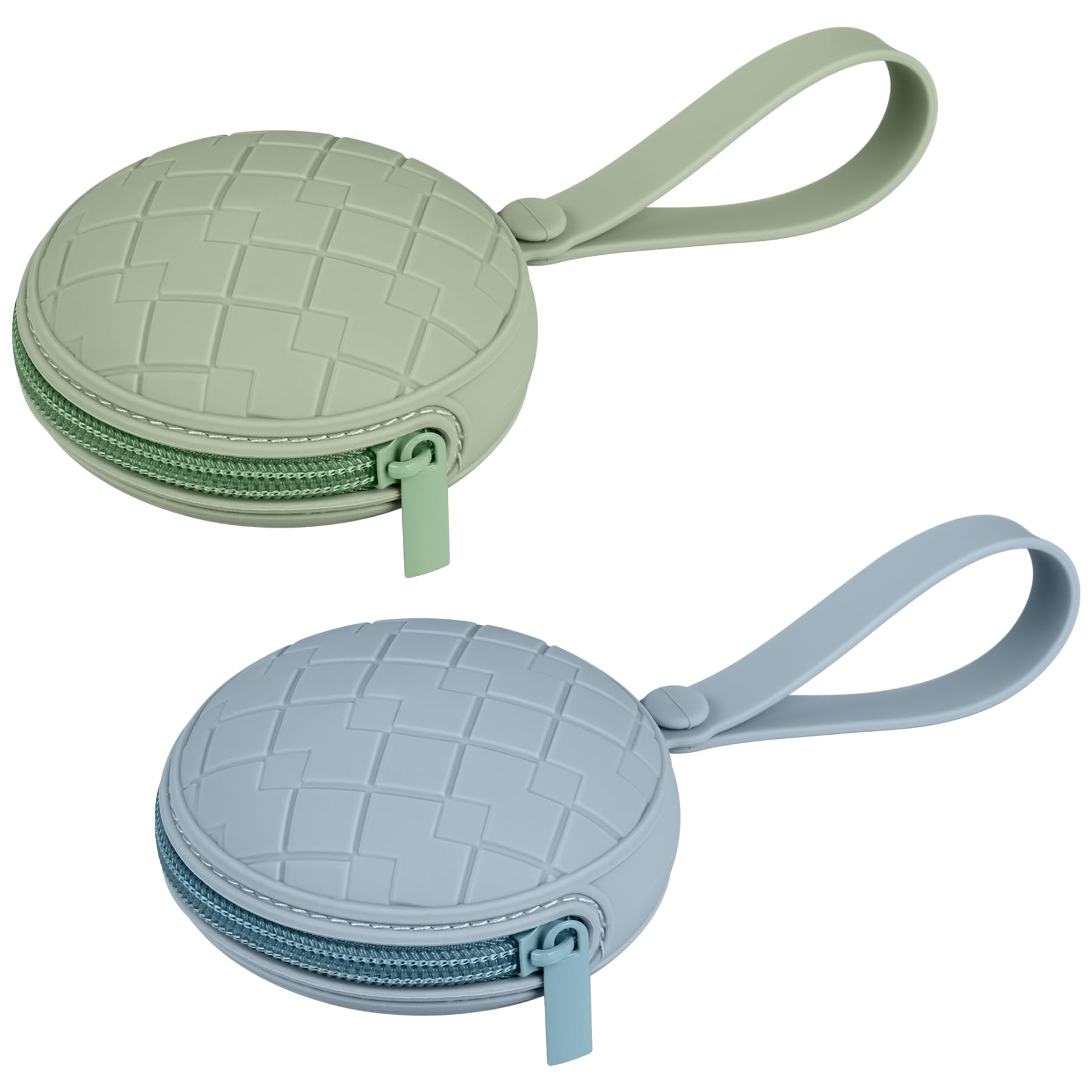 Kalovin pacifier holder case 2-pack attached to stroller for quick access.