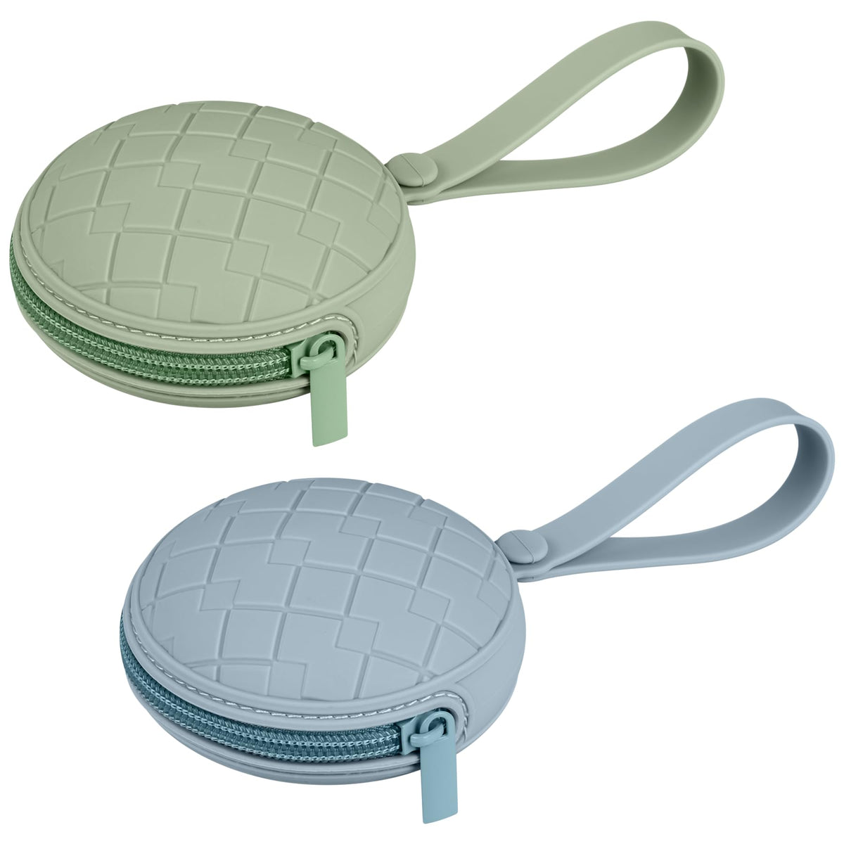 Kalovin pacifier holder case 2-pack attached to stroller for quick access.