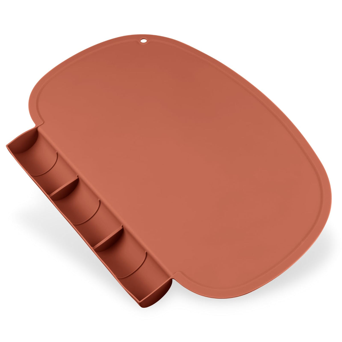 Kalovin silicone placemat with food catcher pockets keeps spills near the plate and easy to wipe.